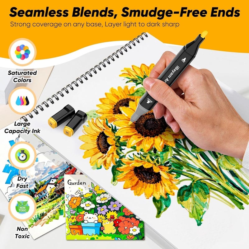 iBayam Alcohol Markers 48 Colors with Case & Holders, Dual Tips Chisel & Fine Art Markers for Adult Coloring Kids Drawing - Image 5